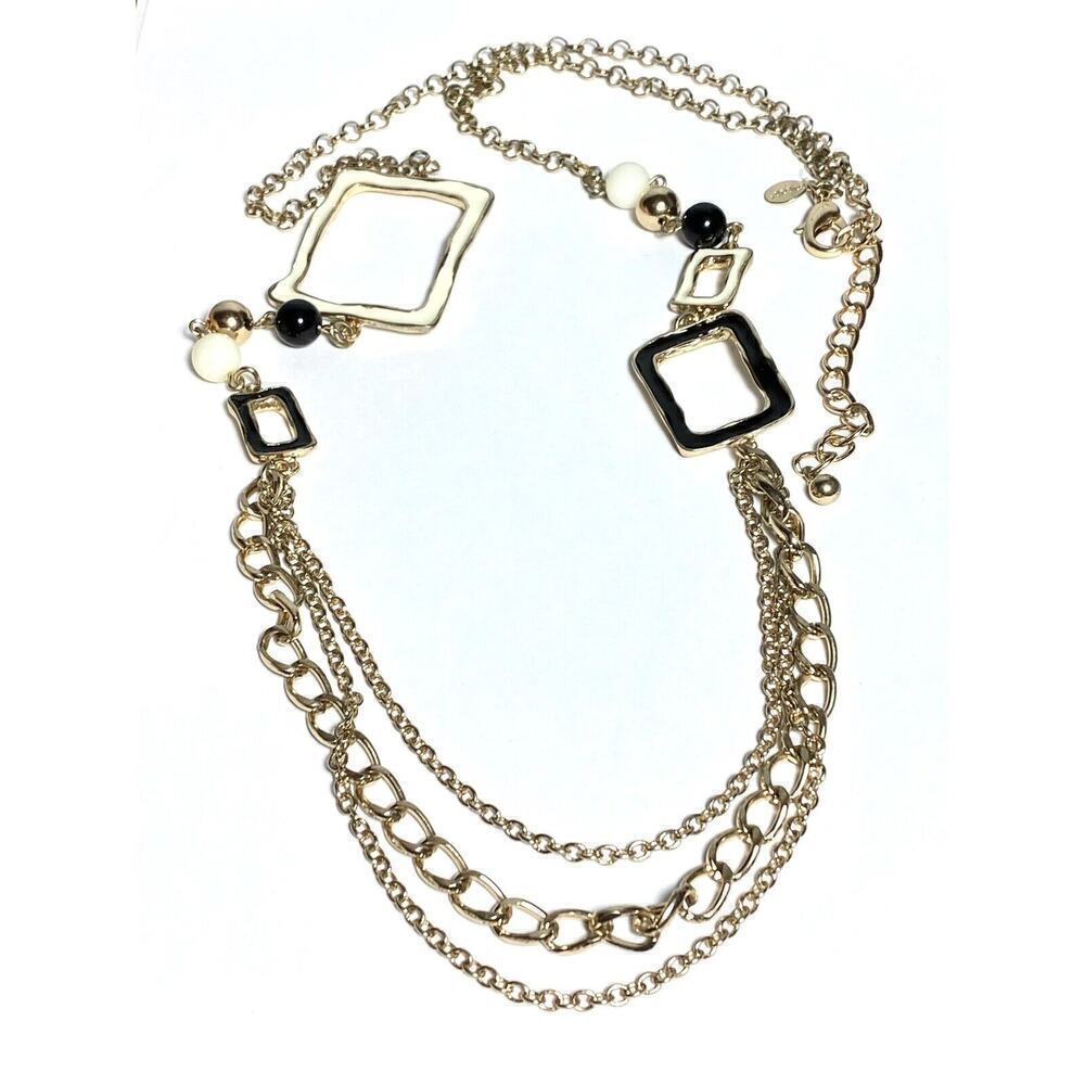 Chico’s Necklace Asymmetric Geometric Multi Chains Gold Tone 35”+4”